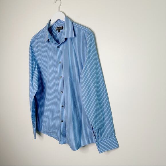 Express | Men’s Modern Fit Blue and Yellow Button Down Shirt Size Large - Picture 2 of 5